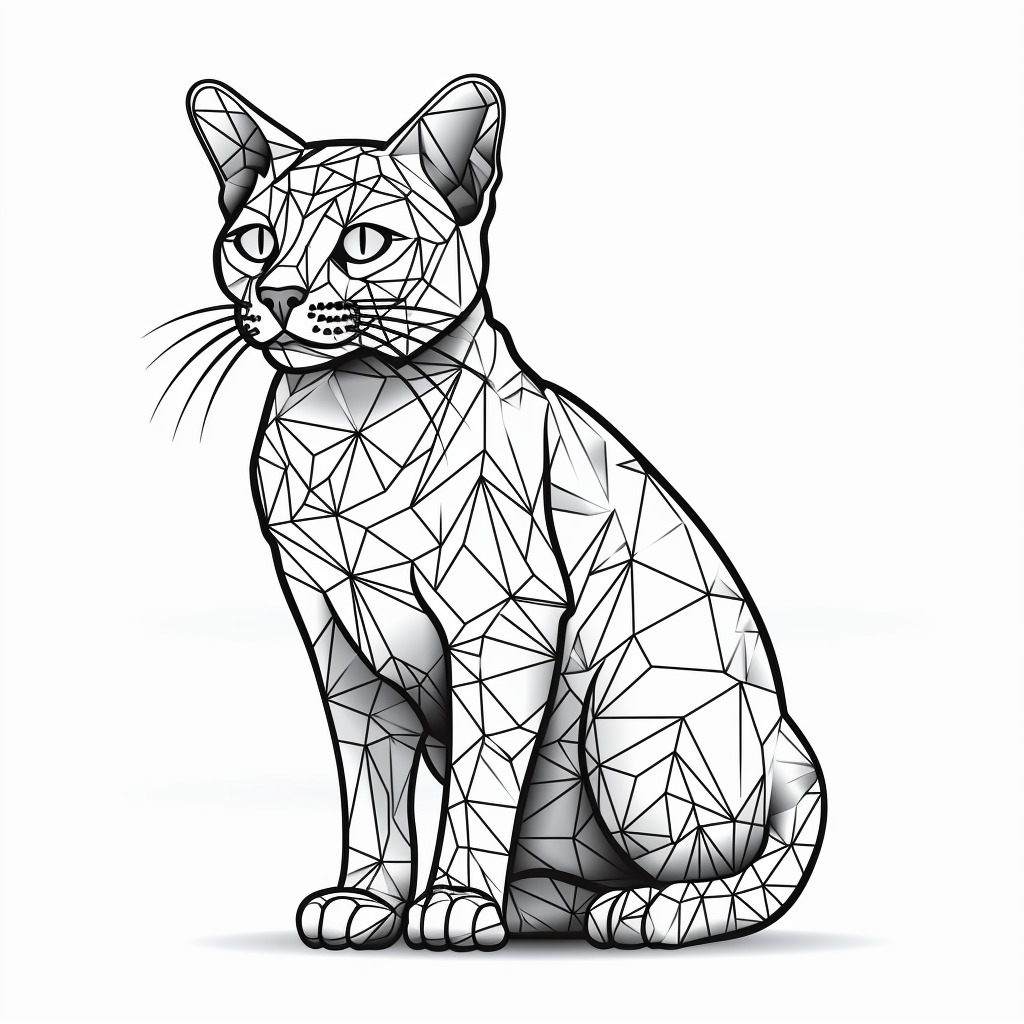 Coloring Page: Cat, sitting, with geometric lines