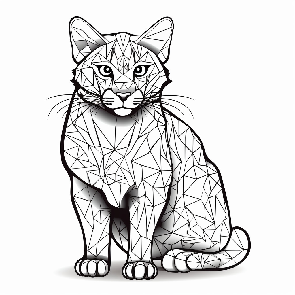 sitting cat with geometric lines coloring page