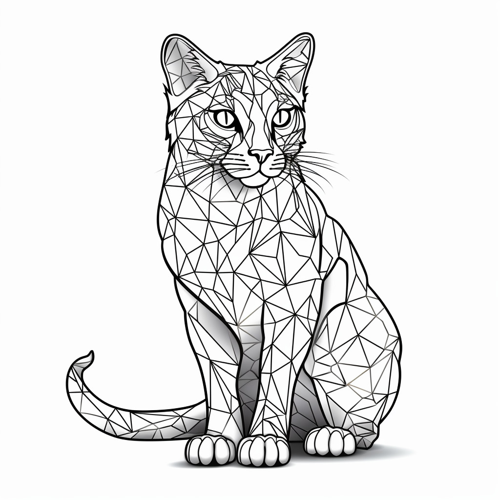 sitting cat with geometric lines coloring page