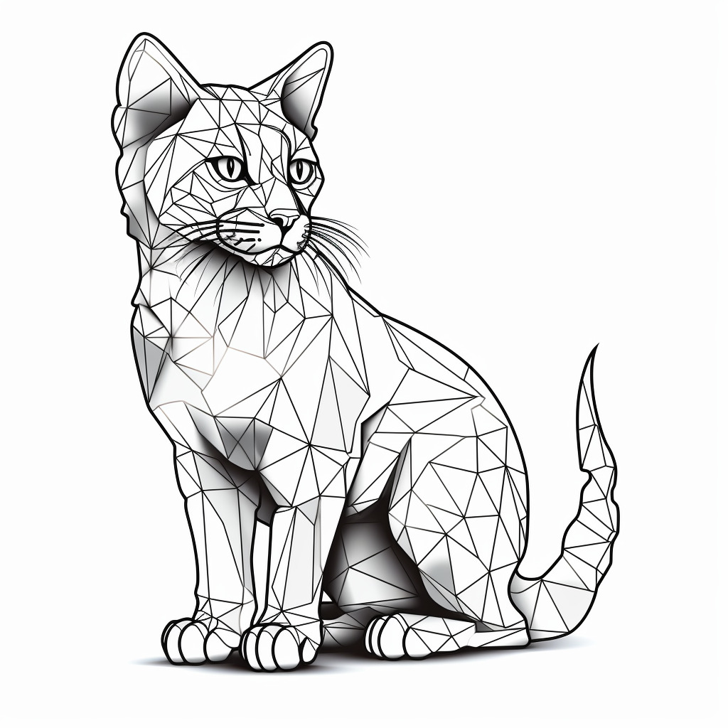 Sitting Cat with Geometric Lines Coloring Page