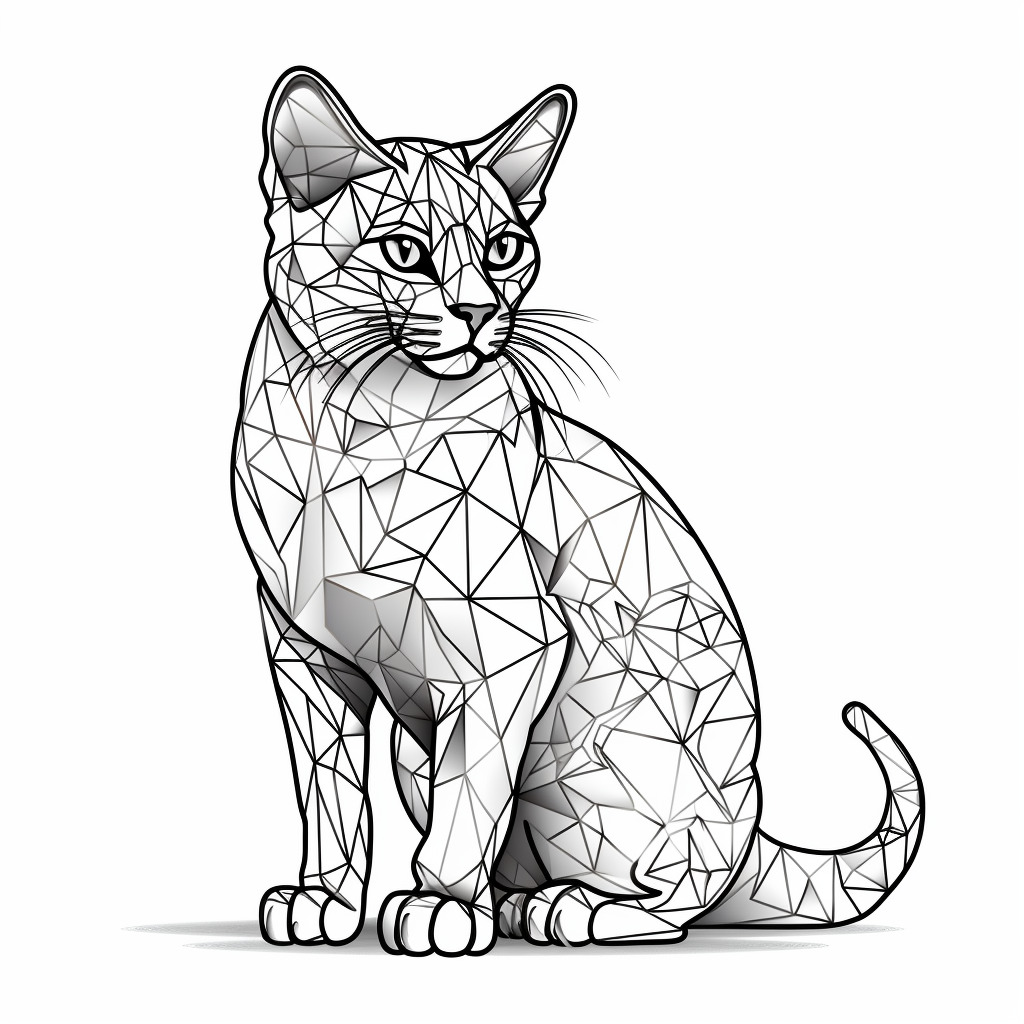 Coloring Page: Sitting Cat with geometric lines