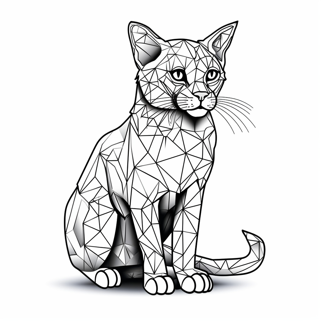 Coloring Page of a cat sitting with geometric lines