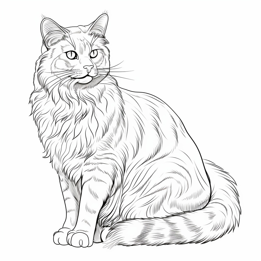 sitting cat with thick fur coloring page