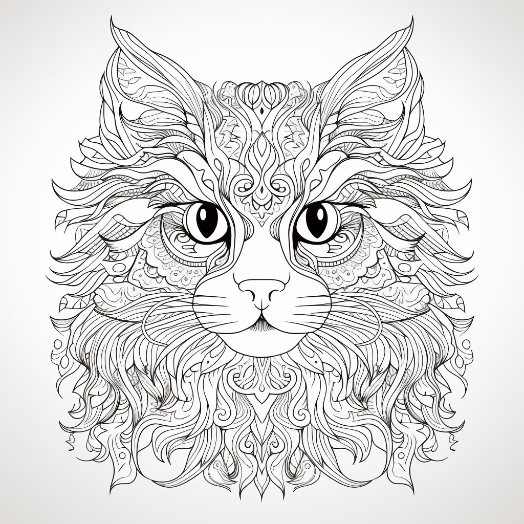 complex cat portrait coloring page