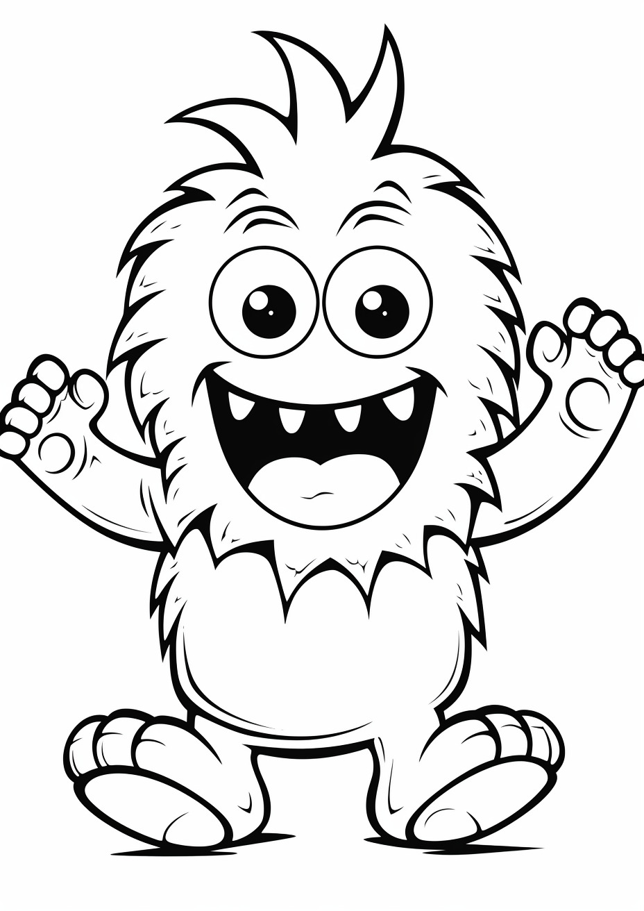 coloring page of a cute monster dancing and jumping joyfully